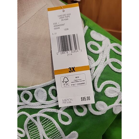 Green Linen V-neck Tunic Sz 3X Jones New York Signature Woman NEW - Picture 5 of 9